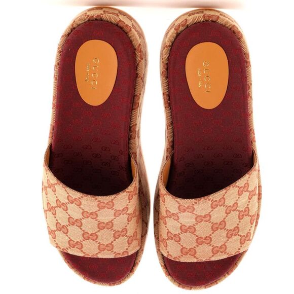 Gucci Women's Angelina Platform Slide Sandals GG Canvas Red - Picture 2 of 4